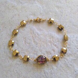 Trendy & Boho Chic! Delicate + Dainty Handmade Bracelet - Mauve & Gold Colors